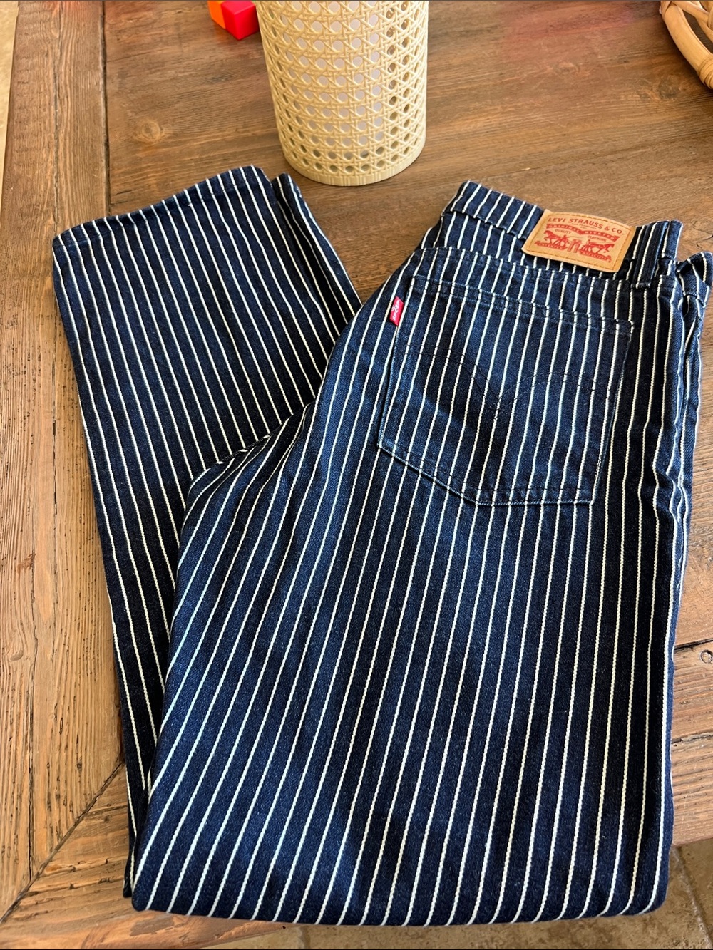Levi's Navy Pinstripe Jeans with White Stripes